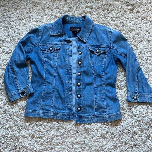 Vintage jean Jacket by Live A Little, Womens Size Medium, Pearl and Brass Button - Picture 1 of 16